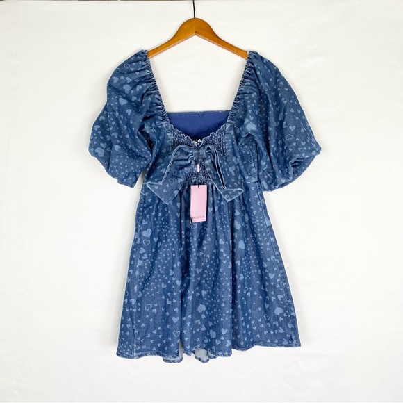 New Avec Les Filles Heart Puff Sleeve Babydoll Mini Dress Size Small - Picture 2 of 5